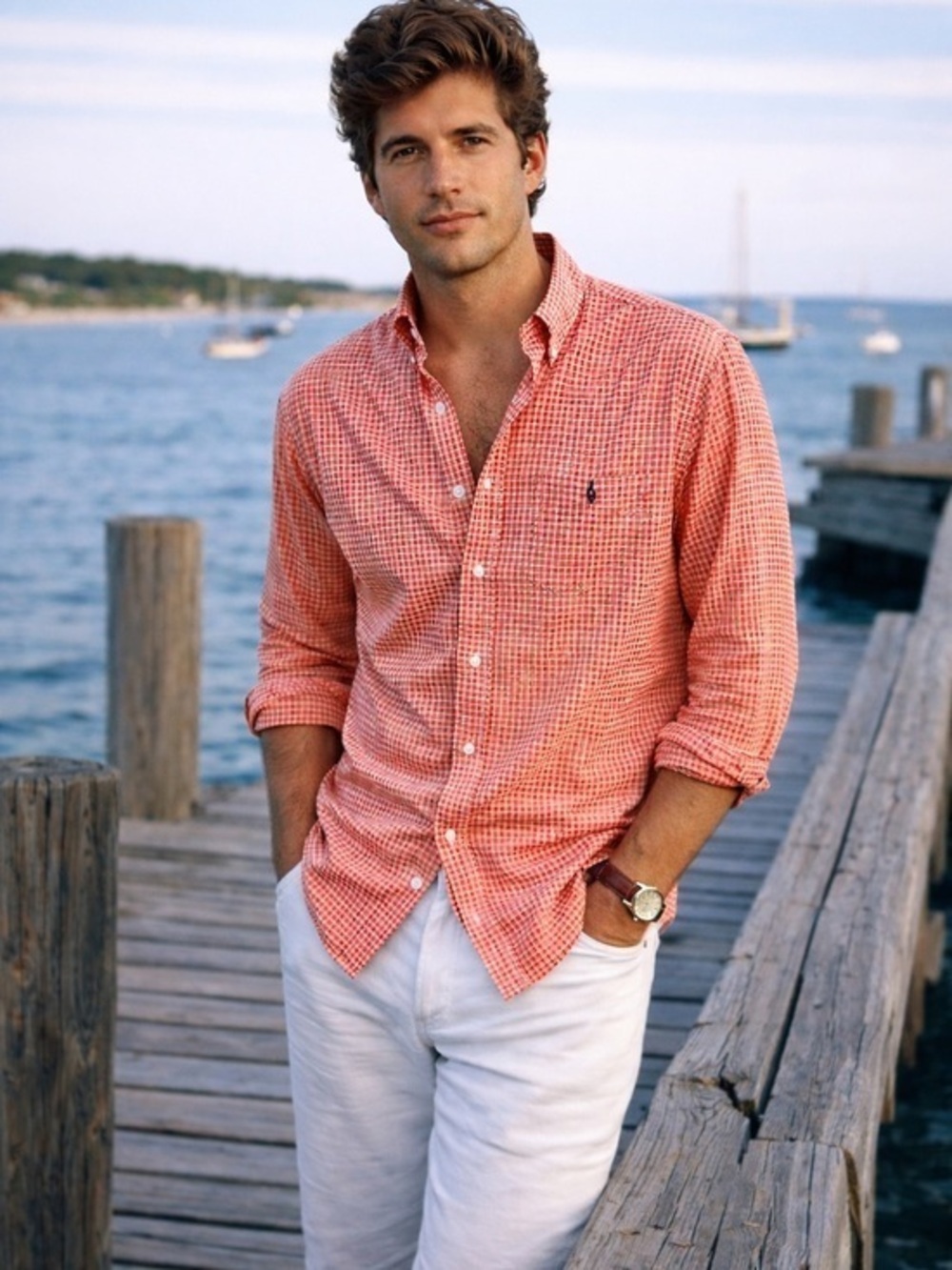 Ralph Lauren Red & White  Checkered Nautical Preppy  Button Down  Size M